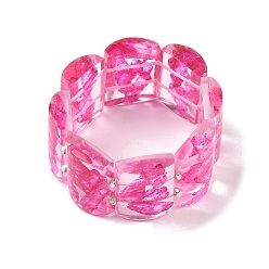 Deep Pink Epoxy Resin Dyed Natural Imperial Jasper Flat Rectangle Beaded Stretch Bracelets for Women, Deep Pink, Inner Diameter: 2-1/4 inch(5.75cm), 30mm