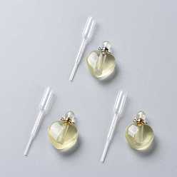 Цитрин Подвески для флаконов из натурального лимонного кварца, с 304 выводами из нержавеющей стали и пластиковыми пипетками для переноса, сердце, 37.5~38x25~25.5x11~12 мм, отверстие : 1.6 мм, 1 шт / комплект, емкость: 2.5 мл (0.08 жидких унций)