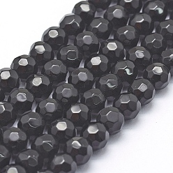 Obsidian Natürlichen Obsidian Perlen Stränge, facettiert, Runde, 6~6.5 mm, Bohrung: 1 mm, ca. 68 Stk. / Strang, 15.7 Zoll (40 cm)
