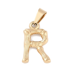 Letter R 304 Stainless Steel Pendants, Bamboo Style, Letter, Golden Color, Letter.R, 18.5x12x3mm, Hole: 3x7mm