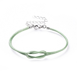 Светло-зеленый Корейские воском браслеты полиэфирным кордом, с железной удлинительной цепью и застежками из лобстера из нержавеющей стали 304, светло-зеленый, 7-5/8 дюйм (19.5 см)