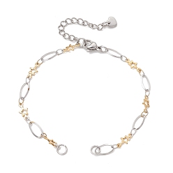 Золотой & Цвет Нержавеющей Стали Двухцветный 304 браслет-цепочка из нержавеющей стали с овальными и звездообразными звеньями, золотые и нержавеющая сталь цвет, 6-1/2 дюйм (16.5 см)