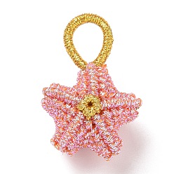 Flamingo Woven Cotton Rope Pendant, Pentacle Charms, Flamingo, 20x12.5x9.5~11mm, Hole: 6x5.5mm