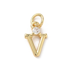 Letter V Латунные подвески из прозрачного кубического циркония, письмо амулеты, с целью перехода в кольце, стойки покрытие, долговечный, без свинца и без кадмия, реальный 18 k позолоченный, Буква V, 12~12.5x3~10x2.3 мм, отверстие : 3.3 мм