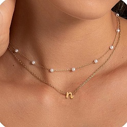 Letter N 2 шт. 304 двухслойные ожерелья с подвеской в виде буквы из нержавеющей стали и белого пластика с имитацией жемчуга, золотые, Письмо N, 17.72 дюйм (45 см)