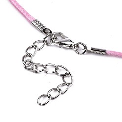 Pearl Pink Waxed Cotton Cord Necklace Making, with Alloy Lobster Claw Clasps and Iron End Chains, Platinum, Pearl Pink, 17.12 inch(43.5cm), 1.5mm