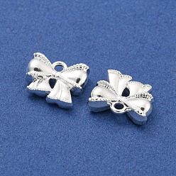 Silver Rack Plating Alloy Charms, Bowknot, Silver, 11x13x4mm, Hole: 1.6mm