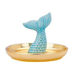 Light Sky Blue Porcelain Fishtail Ring Holder, Jewelry Tray, for Holding Small Jewelries, Rings, Necklaces, Earrings, Bracelets, Trinket, for Women Girls Birthday Gift, Light Sky Blue, 5-1/8x4 inch(13x10cm)