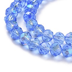 Cornflower Blue Electroplate Glass Beads Strands, Half Rainbow Plated, Faceted, Rondelle, Cornflower Blue, 4x3mm, Hole: 0.4mm, about 123~127pcs/strand, 16.5~16.9 inch(42~43cm)