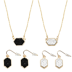 (52) Непрозрачная лаванда 2 наборы 2 цветные шестиугольные ожерелья из сплава смолы и комплекты серег с подвесками для женщин, разноцветные, ожерелья: 17.60 дюйм (44.7 см), серьги: 31.5x12 mm