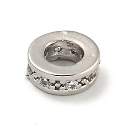 Платина Латунь микропаве прозрачный кубический цирконий европейский бисер, без кадмия, без никеля и без свинца, плоско-круглые, платина, 7x2.5 мм, отверстие : 4 мм