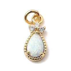 Белый Подвески-слезинки из синтетического опала, с латунными вставками из прозрачных кубических цирконий и соединительными кольцами, реальный 18 k позолоченный, долговечный, стойки покрытие, без свинца и без кадмия, белые, 12x5.5x2.5 мм, отверстие : 3.3 мм