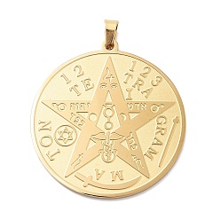 Золотой 304 подвески из нержавеющей стали, лазерная резка, плоский круглый с талисманом тетраграмматон, золотые, 37.5x35x1 мм, отверстие : 4.5x2.5 мм