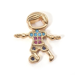 Golden Brass Micro Pave Cubic Zirconia Links connectors, Boy, Colorful, Golden, 17x15.5x3mm, Hole: 1.2mm