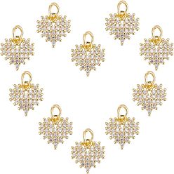 Real 18K Gold Plated 10Pcs Brass Micro Pave Clear Cubic Zirconia Charms, Nickel Free, Heart, Real 18K Gold Plated, 9x10x0.8mm, Hole: 3mm