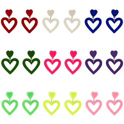 (52) Непрозрачная лаванда 9 пары 9 стиль полые акриловые серьги-гвоздики в форме сердца для женщин, разноцветные, 51x36~37 мм, 1 пара / стиль