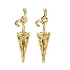 Golden Brass Micro Pave Clear Cubic Zirconia Pendants, Umbrella Charms, Rack Plating, Long-Lasting Plated, Cadmium Free & Lead Free, Golden, 20.5x5.5x5.5mm, Hole: 3mm