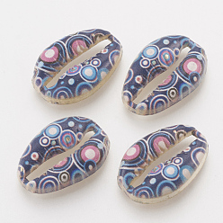 Разноцветный Печатные соединители звеньев сплава, форма раковины каури, золотой свет, красочный, 16x11x3.5 мм