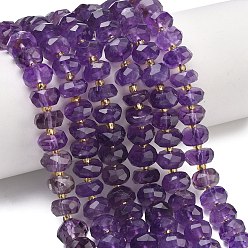 Аметист Природный аметист нитей бисера, рондель, граненые, с бисером, 9~10x5~5.5 мм, отверстие : 1 мм, около 52 шт / нитка, 14.96 дюйм (38 см)