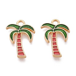 Зеленый Подвески из эмали и сплава, кокосовая пальма, золотой свет, зелёные, 18x13x2 мм, отверстие : 1.6 мм
