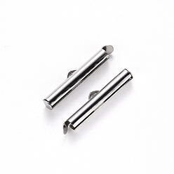 Stainless Steel Color 304 Stainless Steel Slide On End Clasp Tubes, Slider End Caps, Stainless Steel Color, 6x25x4mm, Hole: 3x1.5mm, Inner Diameter: 3mm