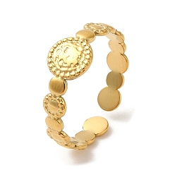 Золотой 304 открытые манжеты из нержавеющей стали для женщин, текстурированный плоский круглый, золотые, внутренний диаметр: 17 мм