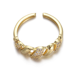 Золотой Манжеты из латуни mirco pave с прозрачным кубическим цирконием, скрученный, золотые, внутренний диаметр: 15~20 мм