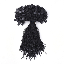 Black Polyester Cord with Seal Tag, Plastic Hang Tag Fasteners, Black, 185~195x1mm, about 850pcs/bag