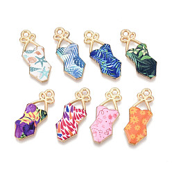 (52) Непрозрачная лаванда Подвески из эмали и сплава, стойки покрытие, очарование бикини, золотой свет, разноцветные, 30x11.9x2.1~2.8 мм, отверстие : 2 мм