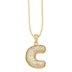 Letter C Brass Micro Pave Cubic Zirconia Pendant Necklaces, Golden, Letter C, 16.54 inch(42cm), Pendant: 24~30x13~22mm