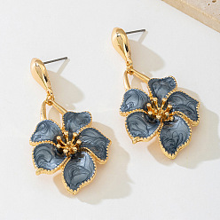 Стально-синий Серьги-гвоздики из цветочного сплава и эмали, золотые, стальной синий, 55x29 мм