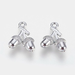 Платина Сплавочные подвески тибетского стиля, без кадмия и без свинца, желуди, платина, 17x12x4 мм, отверстие : 1.5 мм
