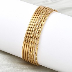 Золотой 7шт. 304 браслеты из нержавеющей стали для женщин, ионное покрытие (ip), золотые, 0.2 см, внутренний диаметр: 2-3/8~2-3/8 дюйм (5.95~6.1 см)