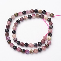 Tourmaline Natural Tourmaline Bead Strands, Faceted, Round, 6mm, Hole: 1mm, about 64pcs/strand, 15.5 inch