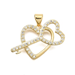Настоящее золото 18K Латунные микро проложить кубического циркония подвески, сердце, долговечный, без кадмия и без свинца, стойки покрытие, реальный 18 k позолоченный, 18.5x24.5x4.5 мм, отверстие : 4.5x3.5 мм