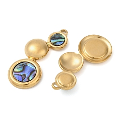 Настоящее золото 18K 304 подвески из натуральной ракушки пауа из нержавеющей стали, тройные плоские круглые подвески, ионное покрытие (ip), реальный 18 k позолоченный, 36x15x4 мм, отверстие : 2 мм