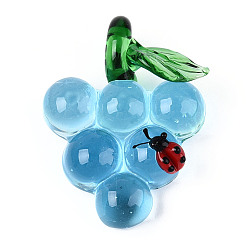 Светло-Голубой Подвески лэмпворк ручной работы, виноград и божья коровка, Небесно-голубой, 42~44x32~35x14~16.5 мм, отверстие : 7~8x6~7 мм