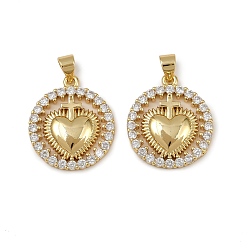 Плоский Круглый Латунные микро проложить кубического циркония подвески, долговечный, без кадмия и без свинца, стойки покрытие, реальный 18 k позолоченный, плоско-круглые, 22x19x2.5 мм, отверстие : 4x3.5 мм