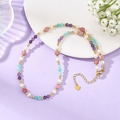 Rhodonite Gemstone & Natural Cultured Freshwater Pearl Beads Necklaces for Women, Round, 15.79 inch(40.1cm)