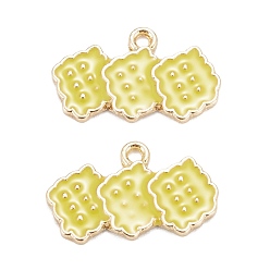 Champagne Yellow Alloy Enamel Pendants, Light Gold, Cookies, Champagne Yellow, 12x20.5x1.5mm, Hole: 1.5mm