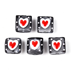 Серый Ручной спрей окрашены бусины бисера, Эмаль стиле, квадрат и сердце, серые, 15~16.5x14.5~15.5x7~9.5 мм, отверстие : 1.2~1.6 мм