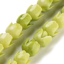 Желто-Зеленый Синтетические коралловые бусины ниток, окрашенные, цветок розы, желто-зеленый, 7x6 мм, отверстие : 1.2 мм, около 50 шт / нитка, 12.40'' (31.5 см)
