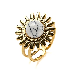 Настоящее золото 18K Ионное покрытие (ip) sun 304 открытые манжетные кольца из нержавеющей стали, кольца на палец с синтетической бирюзой для женщин и мужчин, реальный 18 k позолоченный, регулируемый