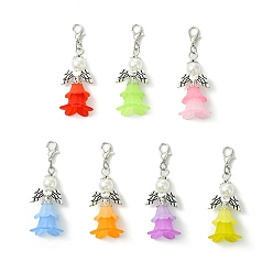 Античное Серебро 7шт. Цветочный ангел акриловые подвесные украшения, Сплав с застежками когтя омара, античное серебро, 50 мм