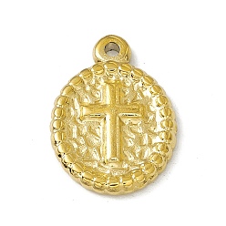 Golden 304 Stainless Steel Pendants, Oval with Cross Charm, Golden, 18x12.5x2mm, Hole: 1.5mm