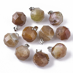 Цвет Древесины Природные подвески агат, с платиновой железной щепоткой, окрашенные, граненые, круглые, деревесиные, 20~21x17~20x17~20 мм, отверстие : 7.5x4 мм
