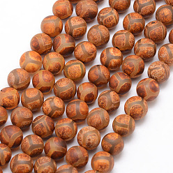 Tortoise Pattern Бусины дзи с узором на спине черепахи в тибетском стиле, Природные Агат бисера нити, круглые, матовый стиль, окрашенная и подогревом, верблюжие, 8 мм, отверстие : 1 мм, около 47 шт / нитка, 15 дюйм