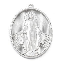 Нержавеющая Сталь Цвет 304 подвески из нержавеющей стали, овал с подвеской девы марии, анти-тускнение, цвет нержавеющей стали, 36x26.5x3.5 мм, отверстие : 2 мм