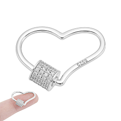 Сердце 1шт. 925 подвески-карабин с винтовым замком из стерлингового серебра, с четким кубического циркония, сердце, 16x23x1 мм
