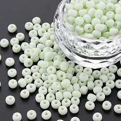 Honeydew 6/0 Glass Seed Beads, Macaron Color, Round Hole, Round, Honeydew, 4~4.5x3mm, Hole: 1~1.2mm, about 4500pcs/bag, about 450g/bag.